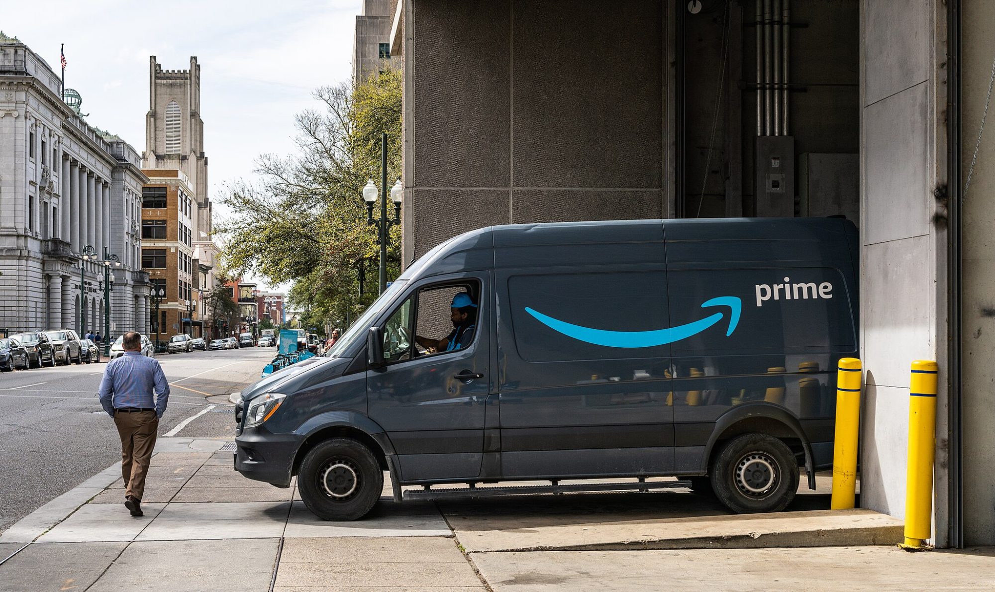An Amazon Prime delivery van in downtown New Orleans, Louisiana.